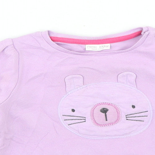NEXT Girls Purple  Cotton Basic T-Shirt Size 9-12 Months Crew Neck Snap - Cat