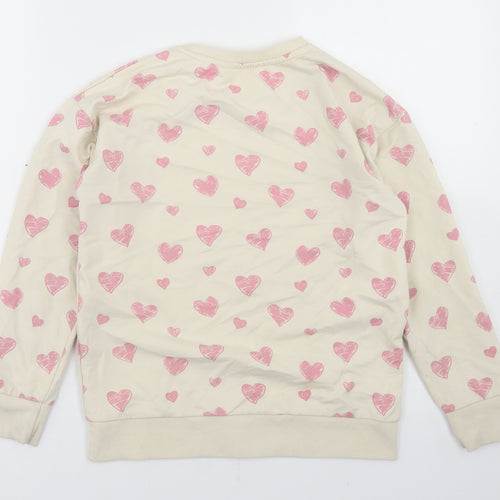 Dunnes Stores Girls Beige Geometric Cotton Pullover Sweatshirt Size 10-11 Years   - Heart Print