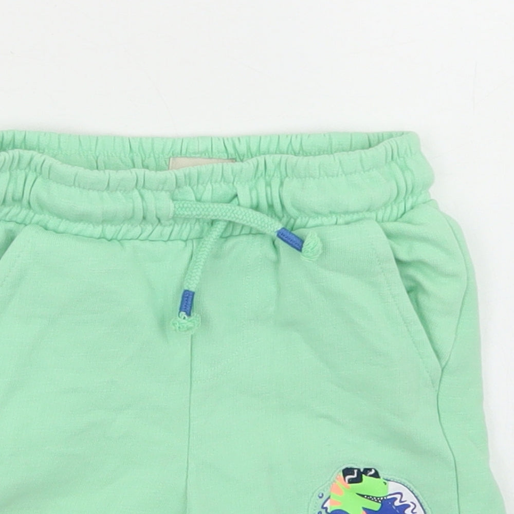 F&F Boys Green  Cotton Cropped Trousers Size 18-24 Months  Drawstring - Surfing Dinosaur