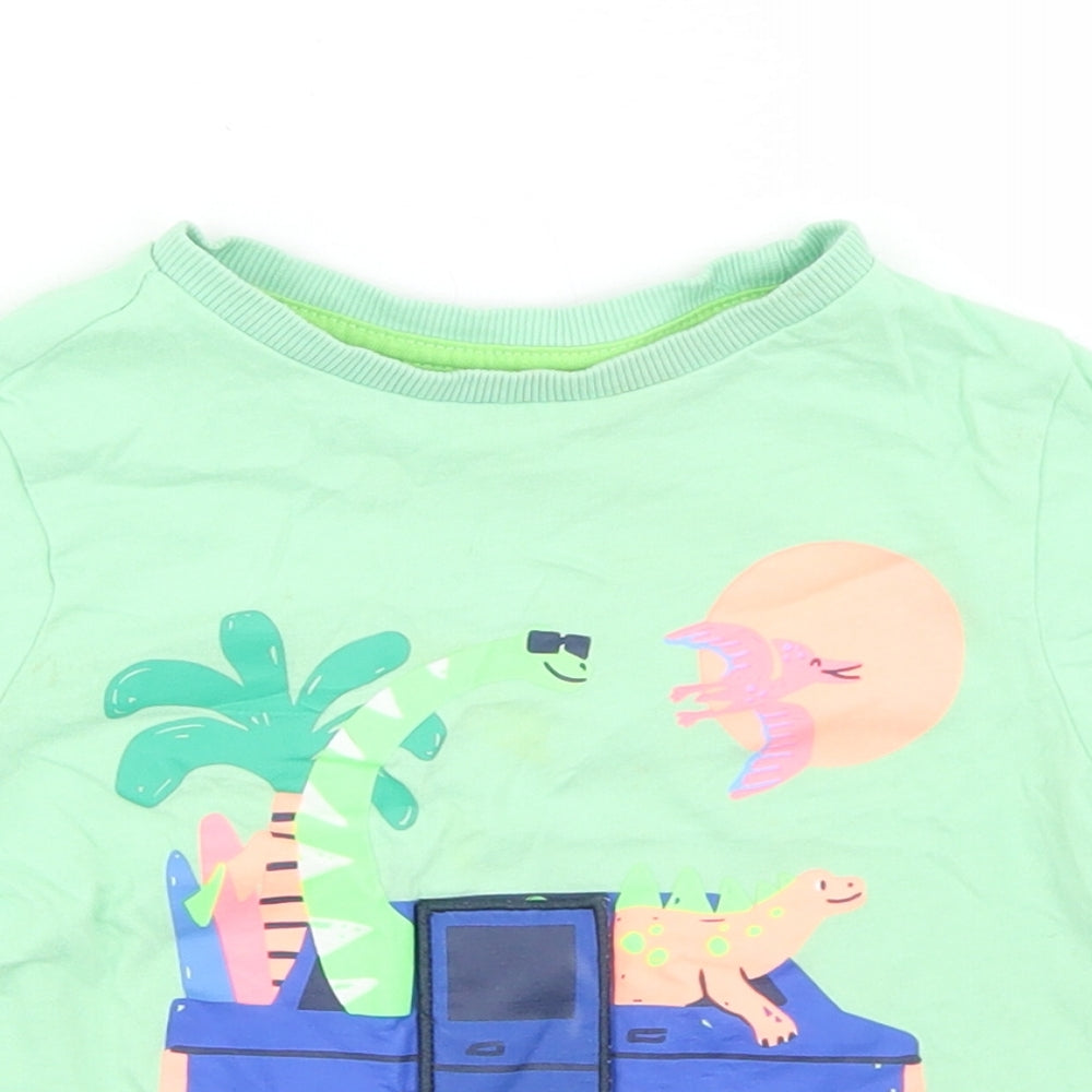 F&F Boys Green  Cotton Basic T-Shirt Size 18-24 Months Crew Neck  - Dinosaurs