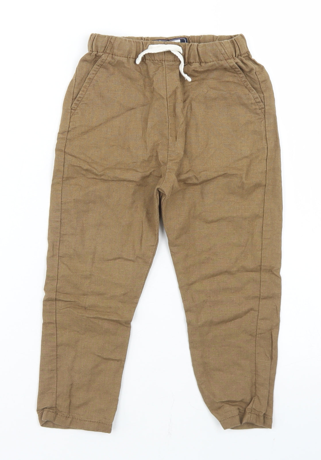 NEXT Boys Brown  Linen Cargo Trousers Size 18-24 Months  Drawstring