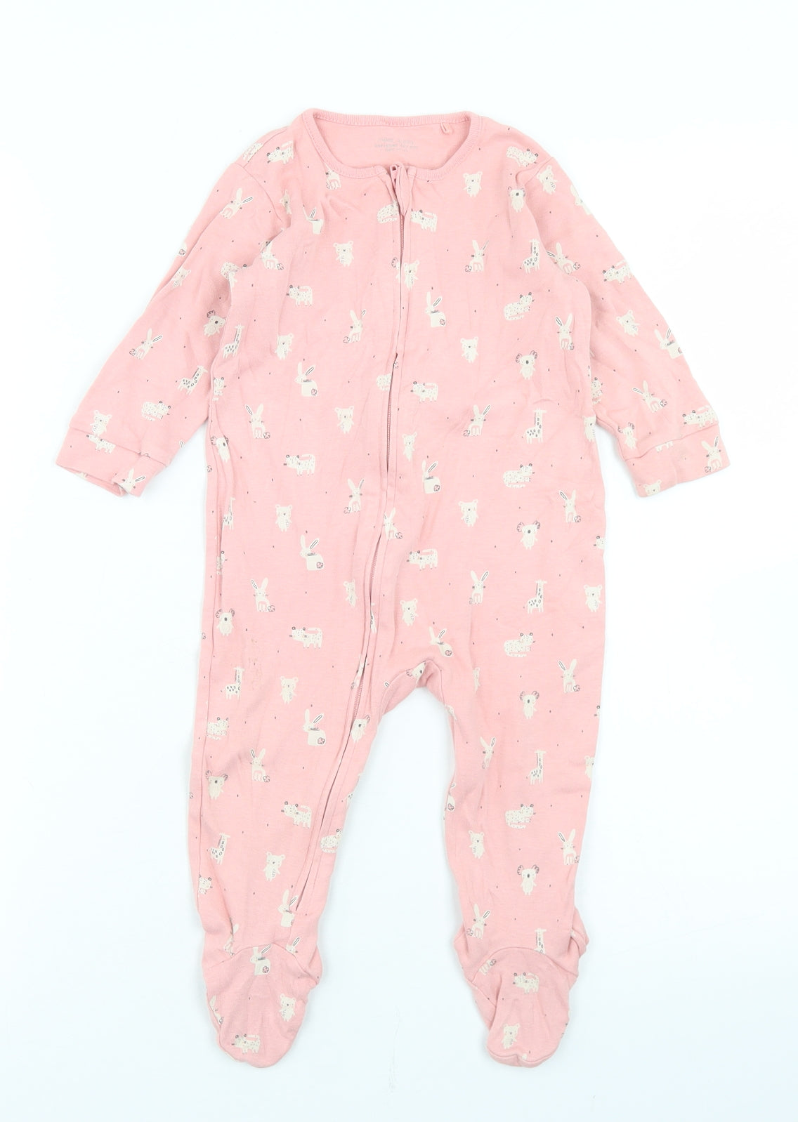 NEXT Girls Pink Polka Dot Cotton Babygrow One-Piece Size 9-12 Months  Zip - Jungle Animals