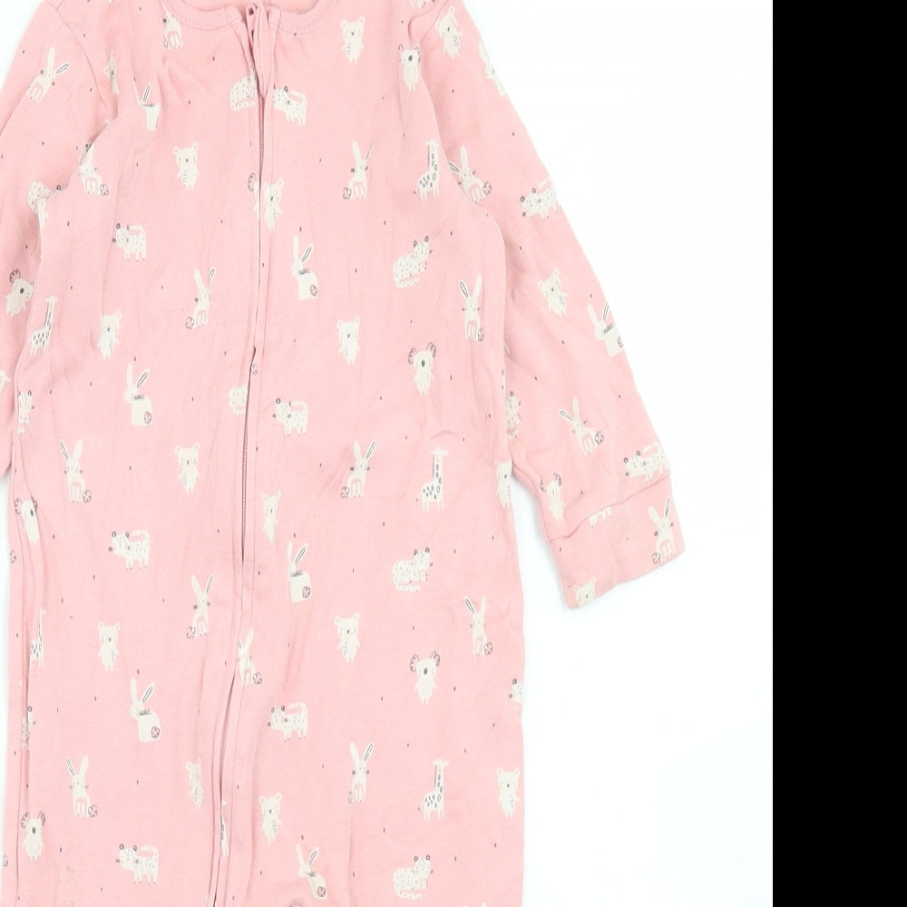 NEXT Girls Pink Polka Dot Cotton Babygrow One-Piece Size 9-12 Months  Zip - Jungle Animals
