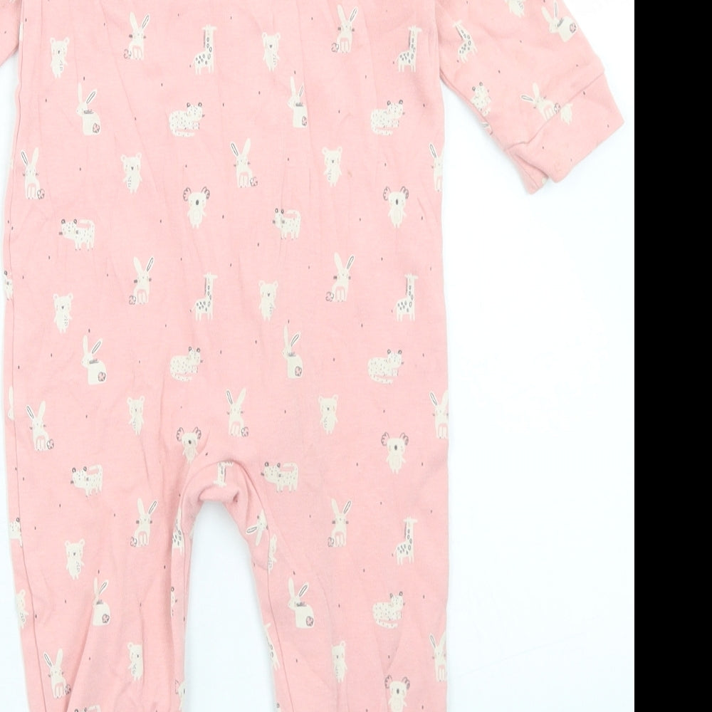 NEXT Girls Pink Polka Dot Cotton Babygrow One-Piece Size 9-12 Months  Zip - Jungle Animals
