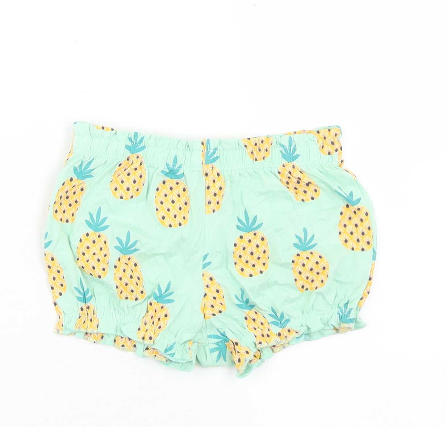 Fred & Flo Girls Blue Geometric Cotton Cropped Trousers Size 12-18 Months   - Pineapple
