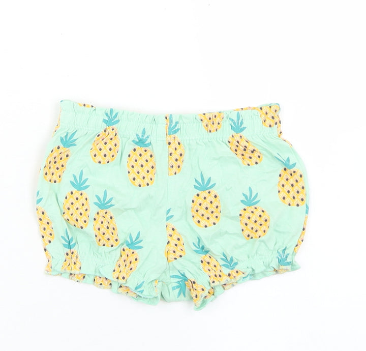 Fred & Flo Girls Blue Geometric Cotton Cropped Trousers Size 12-18 Months   - Pineapple
