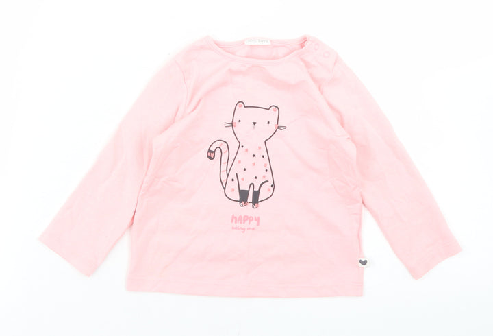 NEXT Girls Pink  Cotton Basic T-Shirt Size 9-12 Months Crew Neck Snap - Happy Being Me