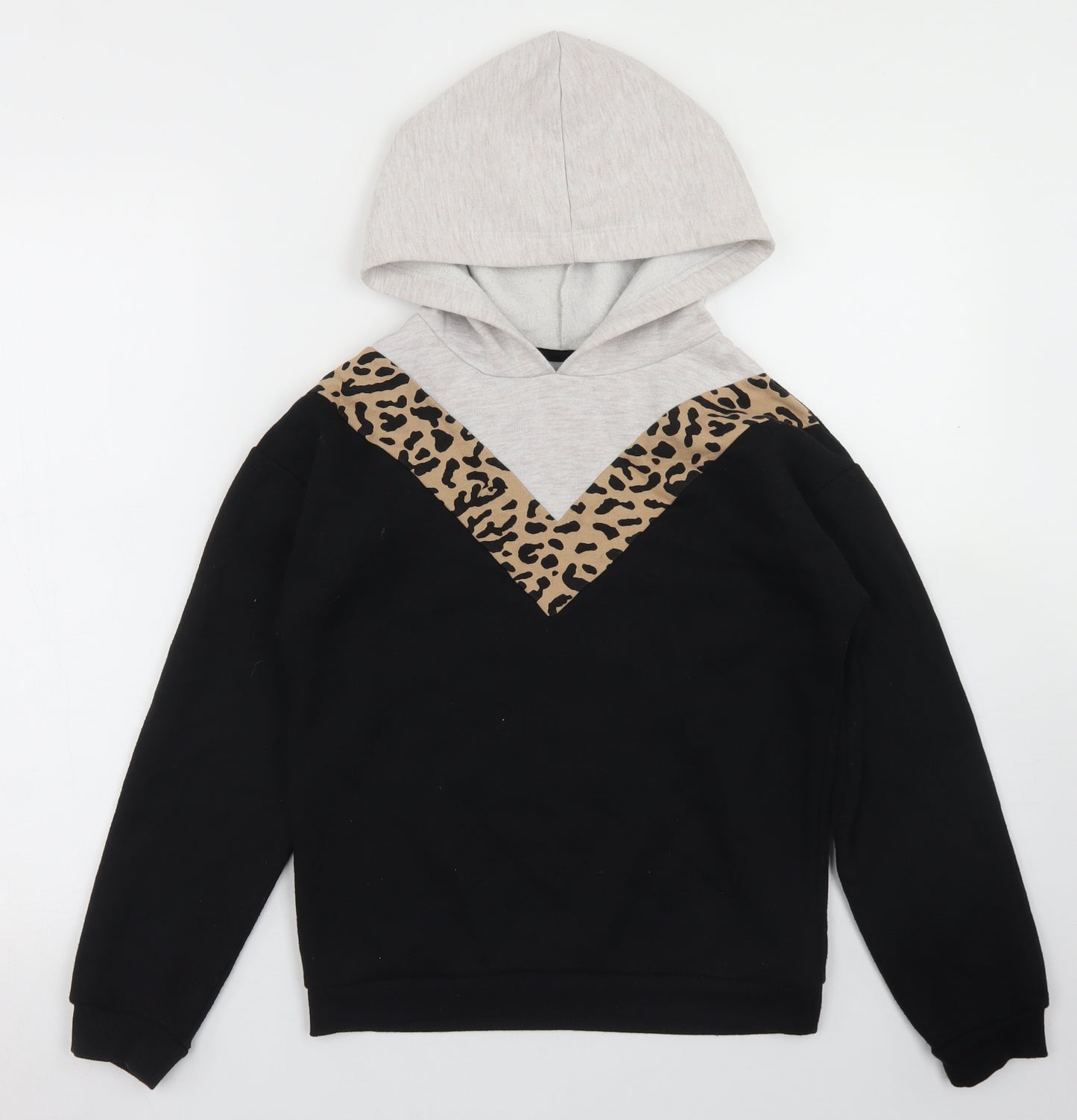 Matalan Girls Black Colourblock Polyester Pullover Hoodie Size 11 Years