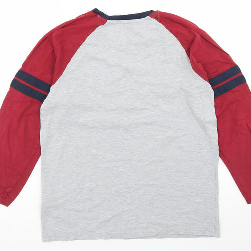 Marks and Spencer Boys Grey Colourblock Cotton Ringer T-Shirt Size 12-13 Years Crew Neck  - Quidditch