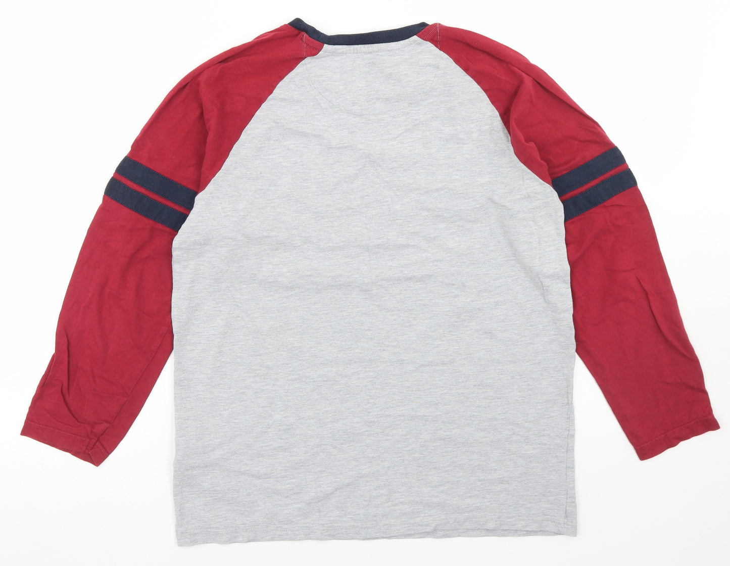 Marks and Spencer Boys Grey Colourblock Cotton Ringer T-Shirt Size 12-13 Years Crew Neck  - Quidditch