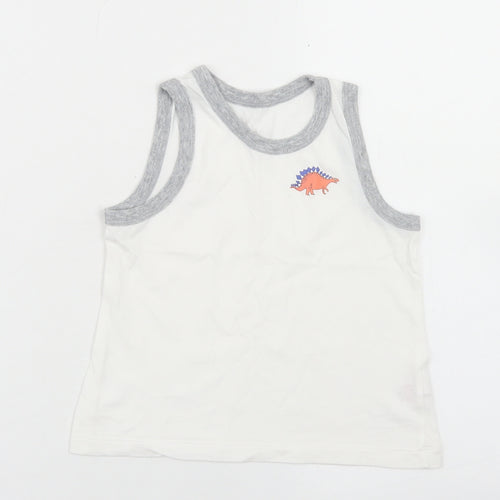 TU Boys White  Cotton Basic Tank Size 3-4 Years Crew Neck  - Dinosaurs
