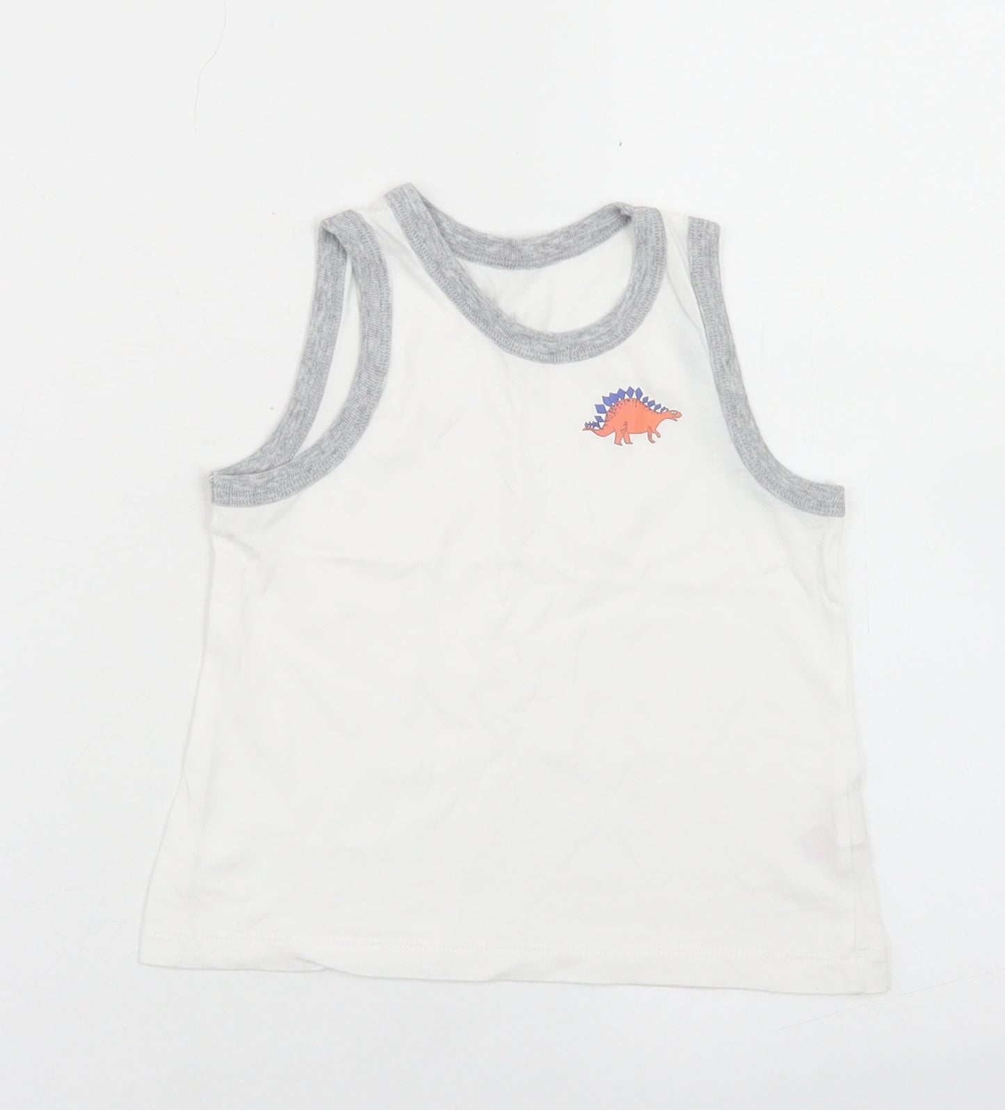 TU Boys White  Cotton Basic Tank Size 3-4 Years Crew Neck  - Dinosaurs