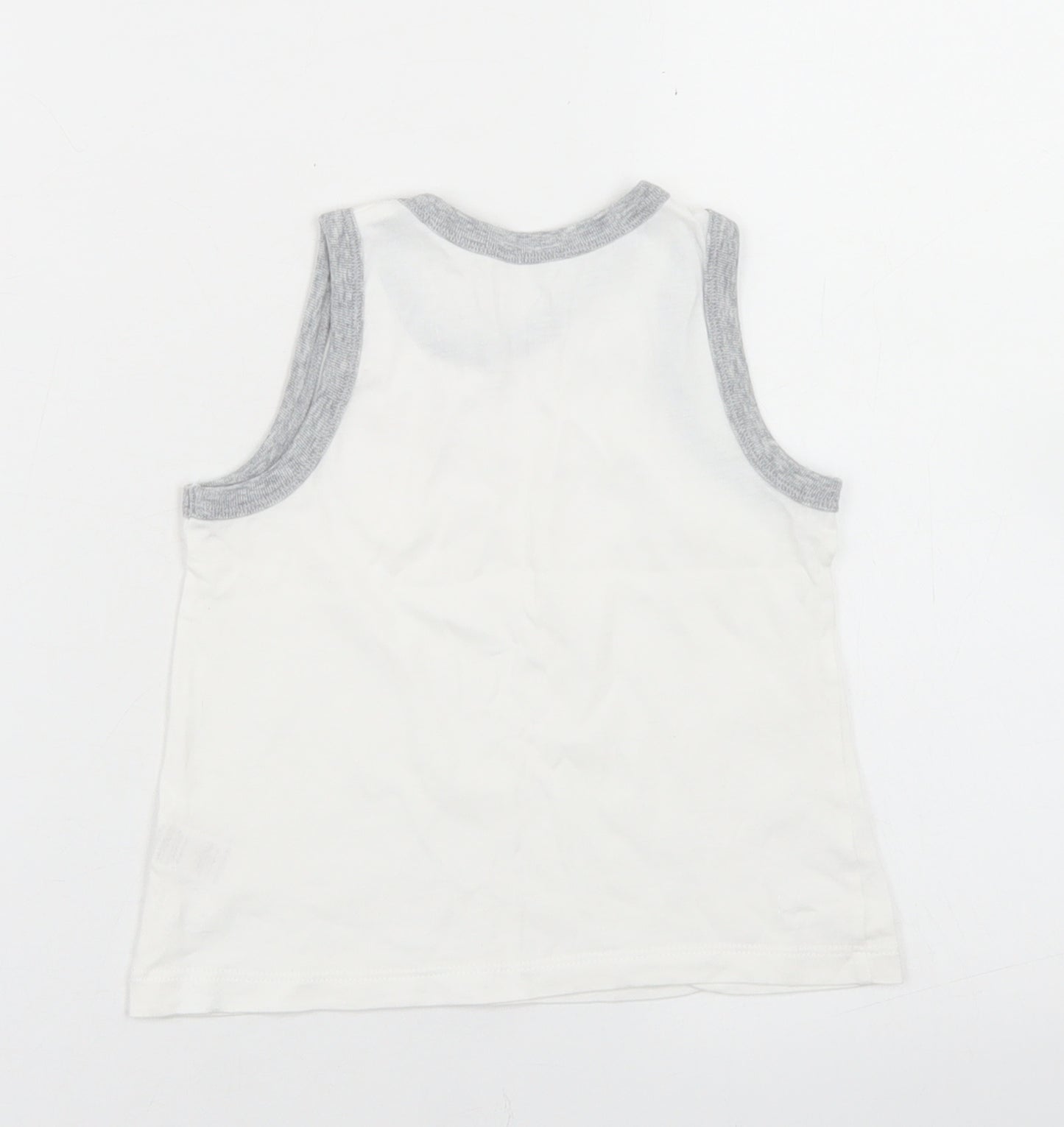 TU Boys White  Cotton Basic Tank Size 3-4 Years Crew Neck  - Dinosaurs
