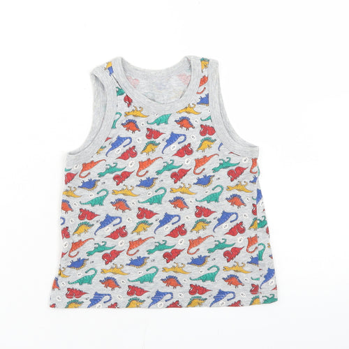 TU Boys Grey Geometric Cotton Basic Tank Size 3-4 Years Crew Neck  - Dinosaur Print