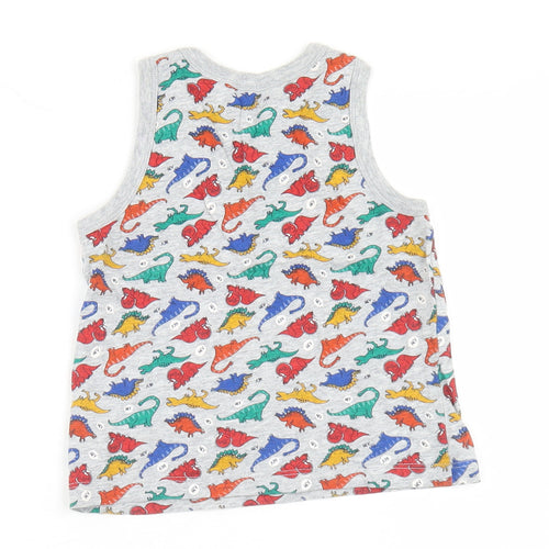 TU Boys Grey Geometric Cotton Basic Tank Size 3-4 Years Crew Neck  - Dinosaur Print