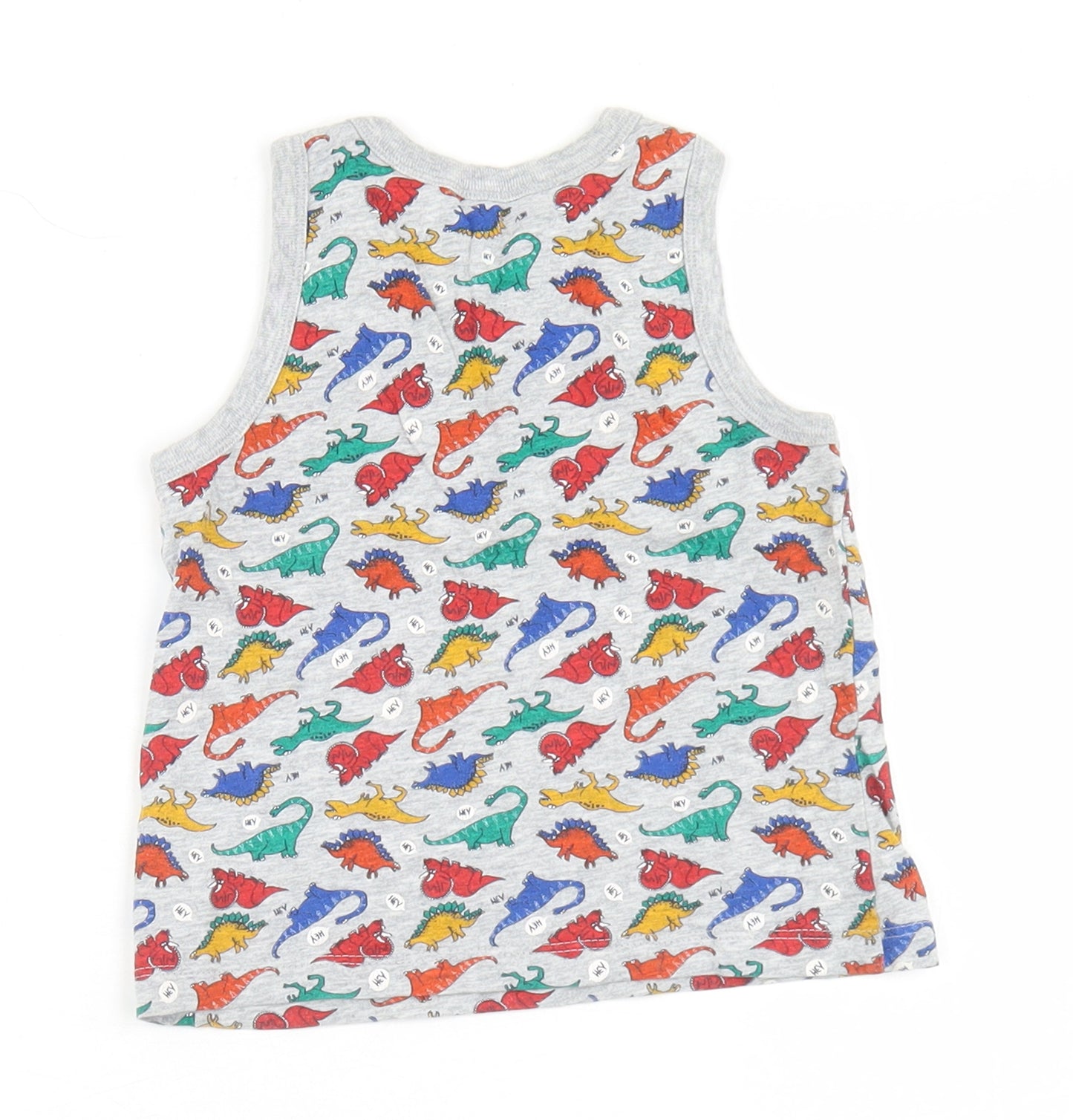 TU Boys Grey Geometric Cotton Basic Tank Size 3-4 Years Crew Neck  - Dinosaur Print