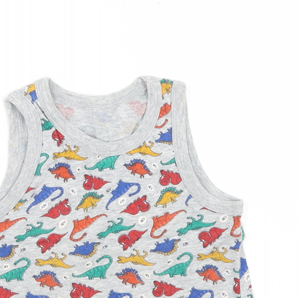 TU Boys Grey Geometric Cotton Basic Tank Size 3-4 Years Crew Neck  - Dinosaur Print