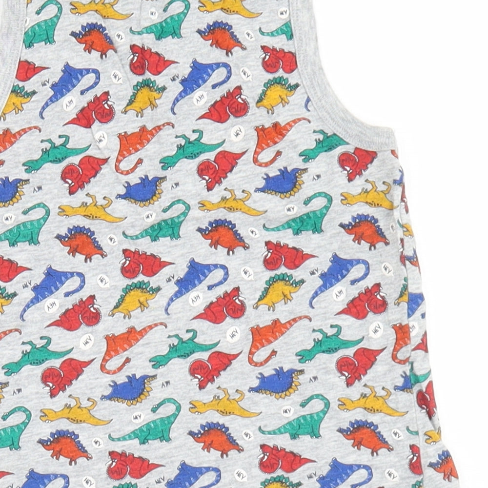 TU Boys Grey Geometric Cotton Basic Tank Size 3-4 Years Crew Neck  - Dinosaur Print