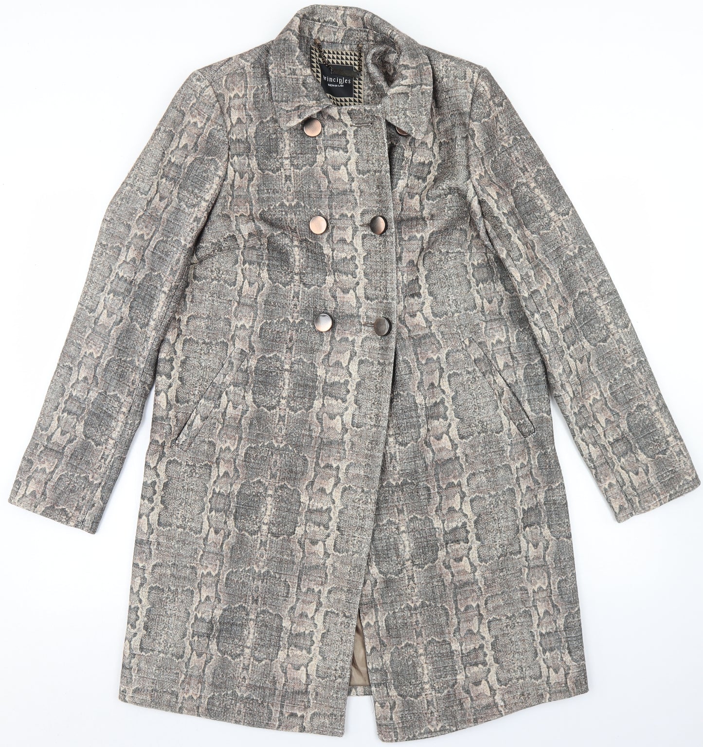 Principles Womens Beige Animal Print  Overcoat Coat Size 12  Button