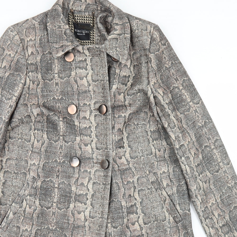 Principles Womens Beige Animal Print  Overcoat Coat Size 12  Button