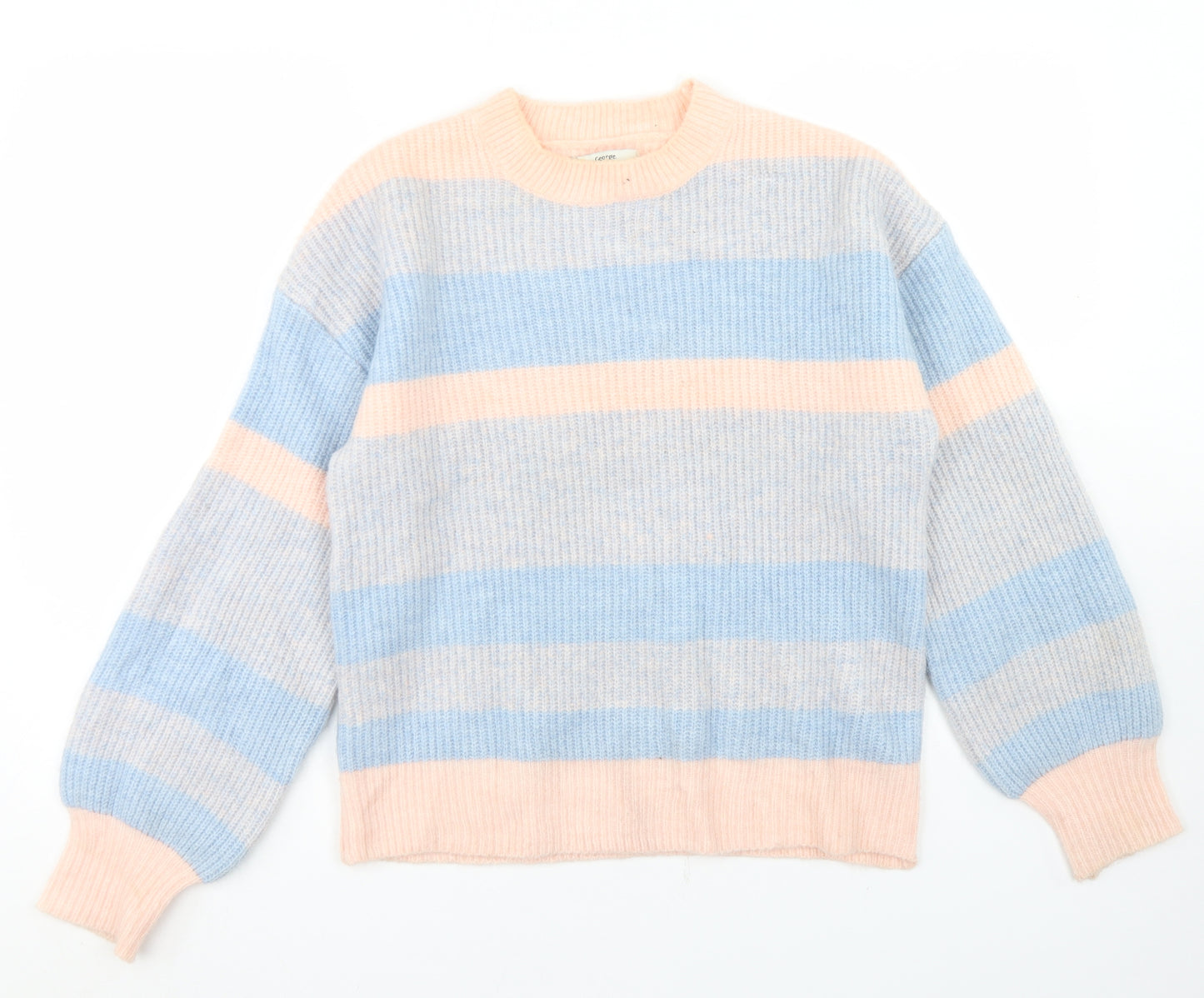 George Womens Multicoloured Crew Neck Striped Acrylic Pullover Jumper Size M