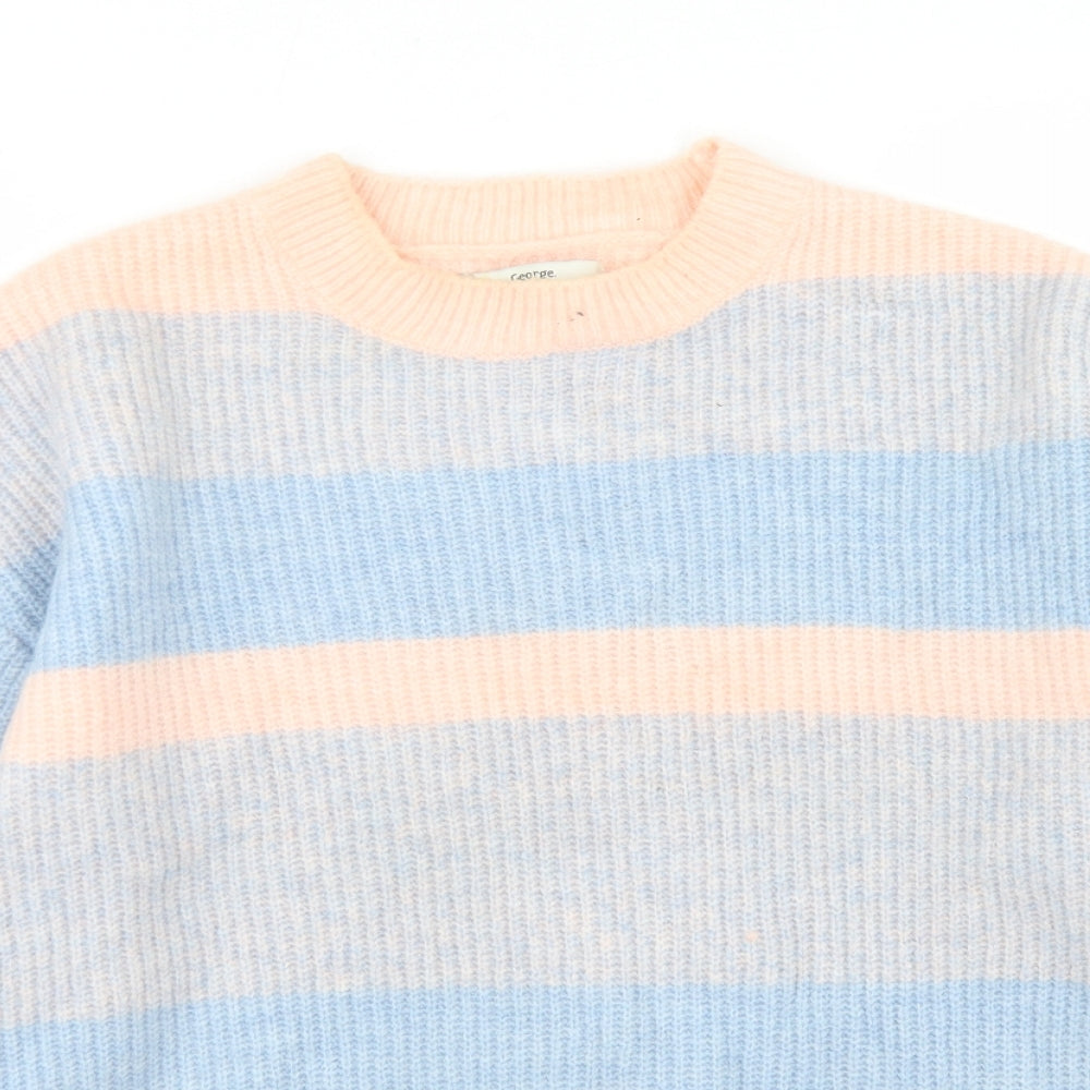 George Womens Multicoloured Crew Neck Striped Acrylic Pullover Jumper Size M