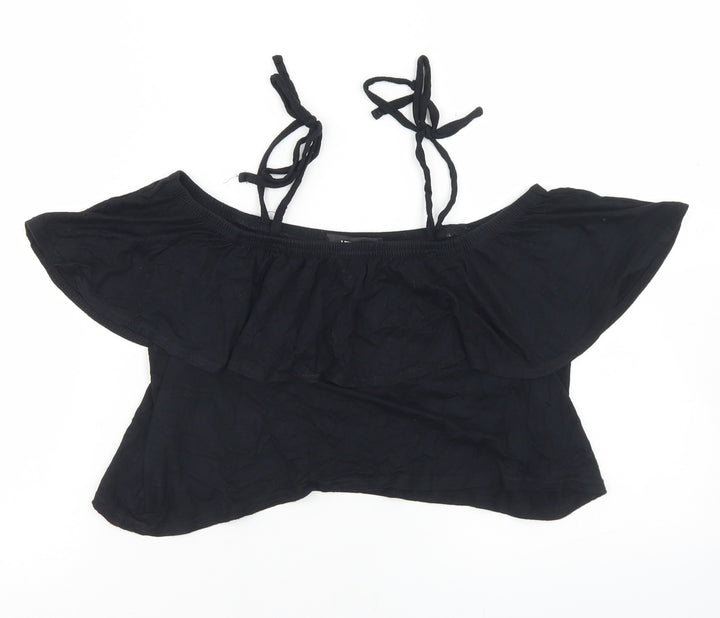 Missguided Womens Black Viscose Cropped Tank Size 10 Off the Shoulder - Off the Shoulder