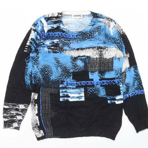 Gerard Womens Blue Crew Neck Geometric Viscose Pullover Jumper Size M