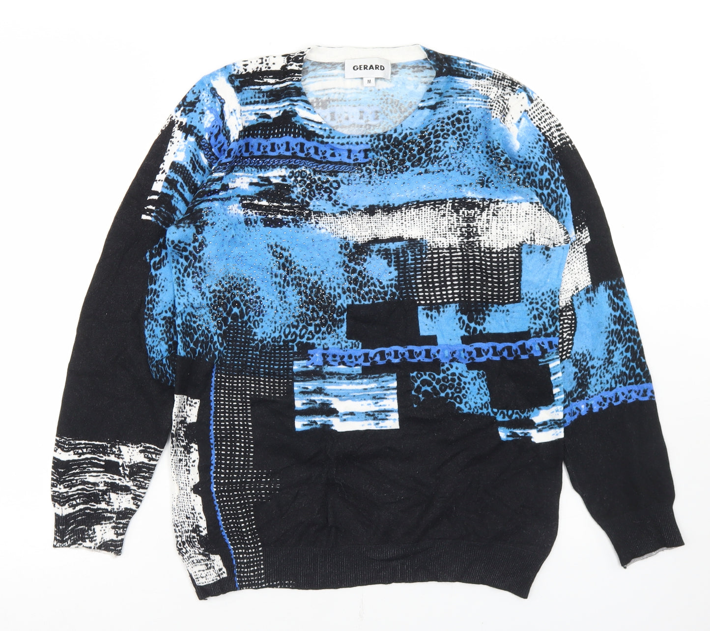 Gerard Womens Blue Crew Neck Geometric Viscose Pullover Jumper Size M