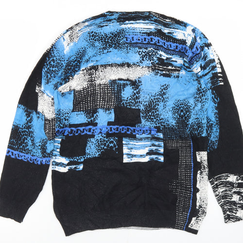 Gerard Womens Blue Crew Neck Geometric Viscose Pullover Jumper Size M