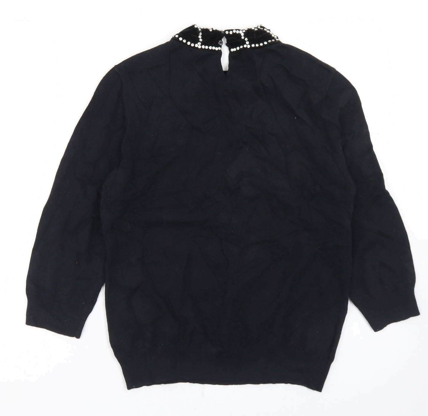 Savida Womens Black Crew Neck  Cotton Pullover Jumper Size L   - Velour Collar