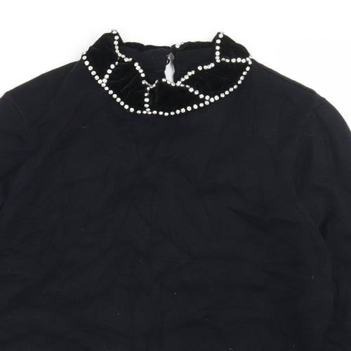 Savida Womens Black Crew Neck  Cotton Pullover Jumper Size L   - Velour Collar