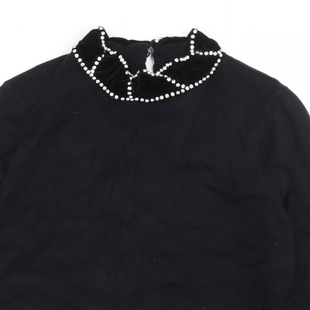 Savida Womens Black Crew Neck  Cotton Pullover Jumper Size L   - Velour Collar