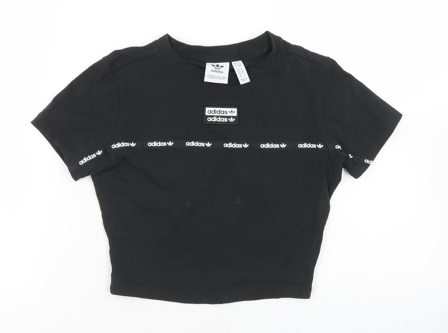 adidas Womens Black  Cotton Cropped T-Shirt Size 4 Crew Neck