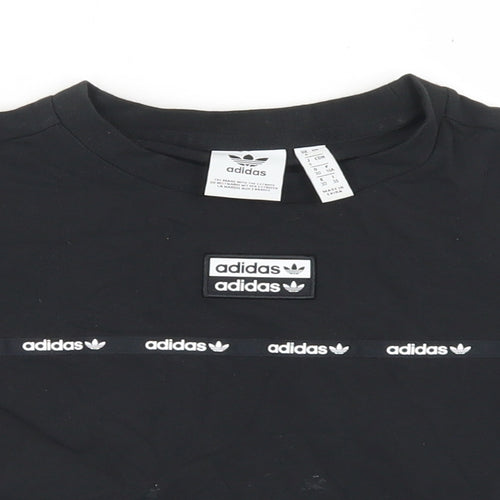 adidas Womens Black  Cotton Cropped T-Shirt Size 4 Crew Neck