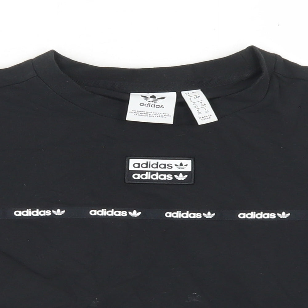 adidas Womens Black  Cotton Cropped T-Shirt Size 4 Crew Neck