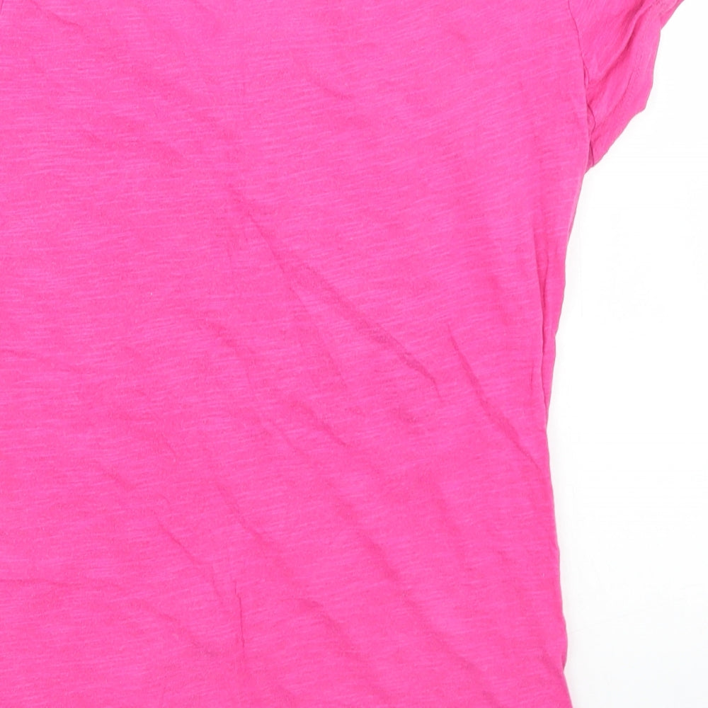 Coastal Classics Womens Pink  Cotton Basic T-Shirt Size L V-Neck - Palm Tree
