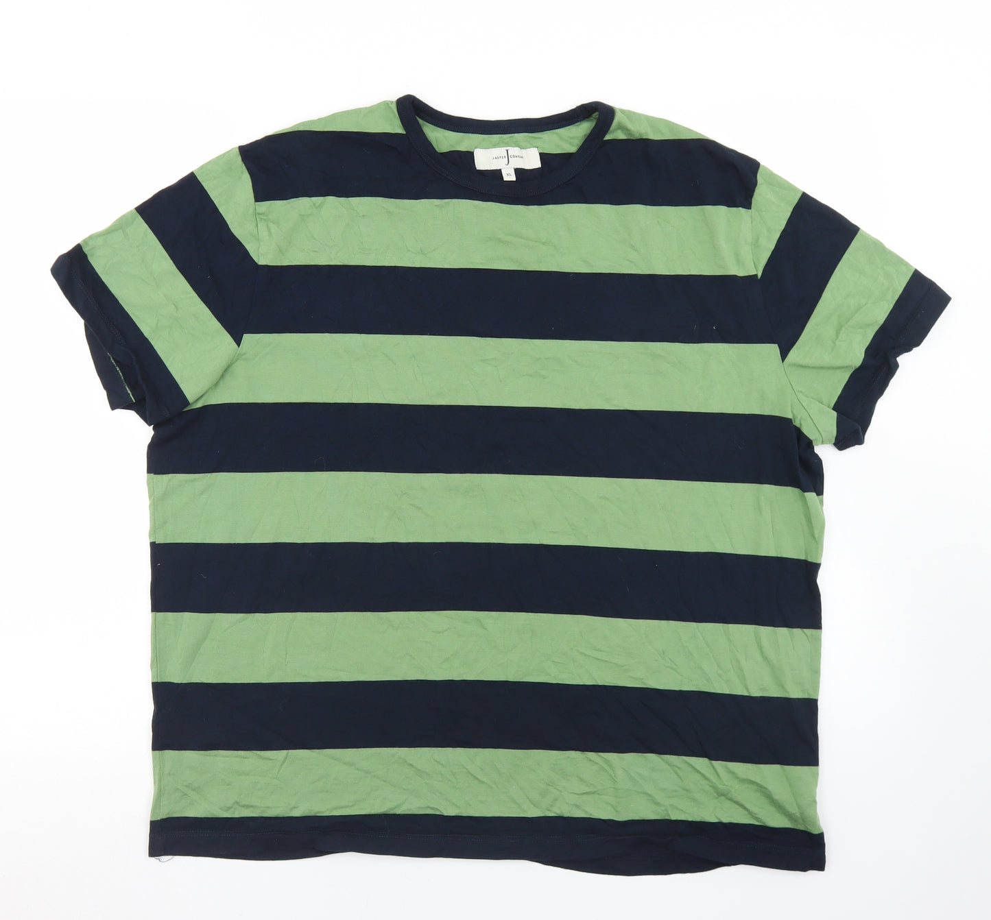 Jasper Conran Mens Blue Striped Cotton  T-Shirt Size XL Crew Neck