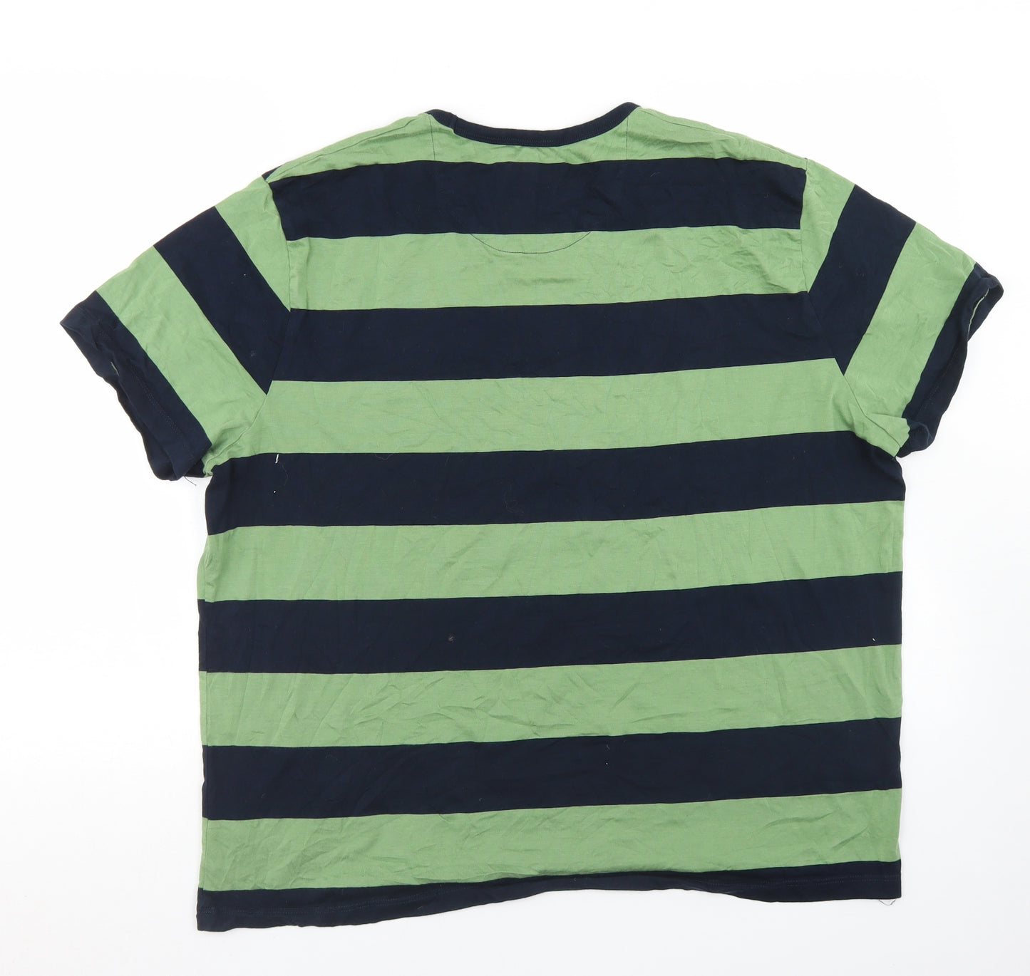 Jasper Conran Mens Blue Striped Cotton  T-Shirt Size XL Crew Neck