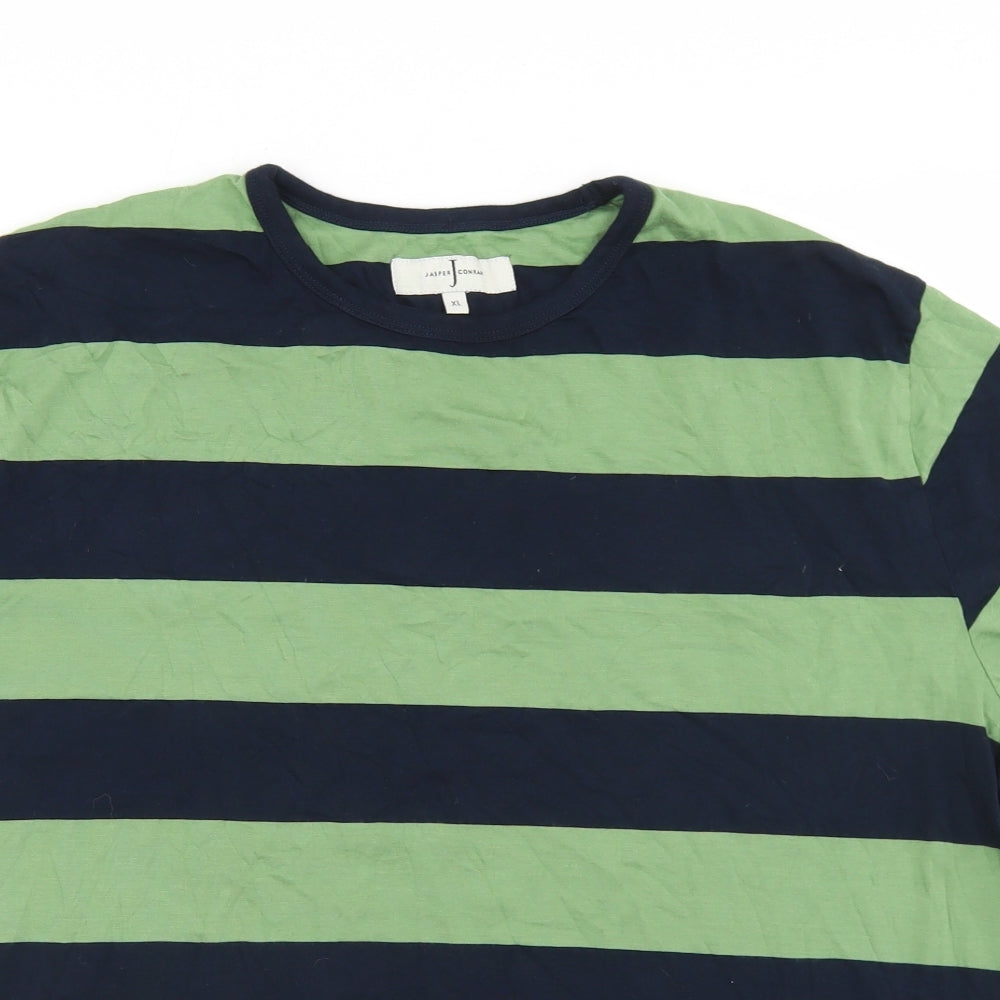 Jasper Conran Mens Blue Striped Cotton  T-Shirt Size XL Crew Neck