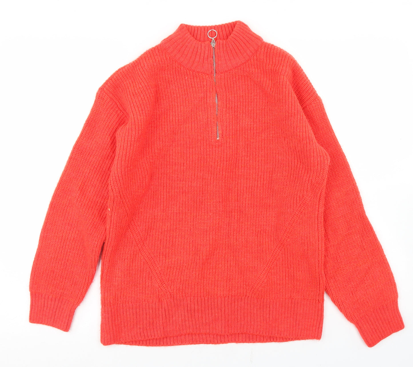 Marks and Spencer Womens Red Mock Neck  Acrylic Pullover Jumper Size 10