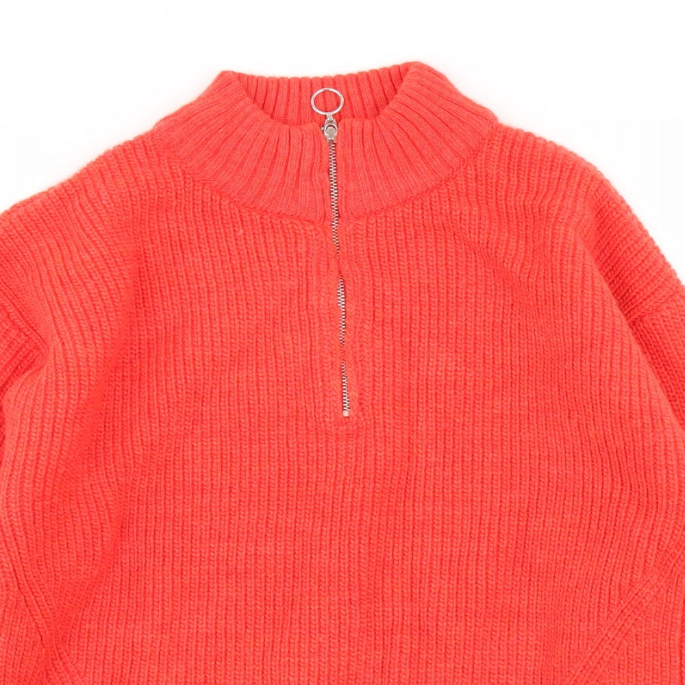 Marks and Spencer Womens Red Mock Neck  Acrylic Pullover Jumper Size 10