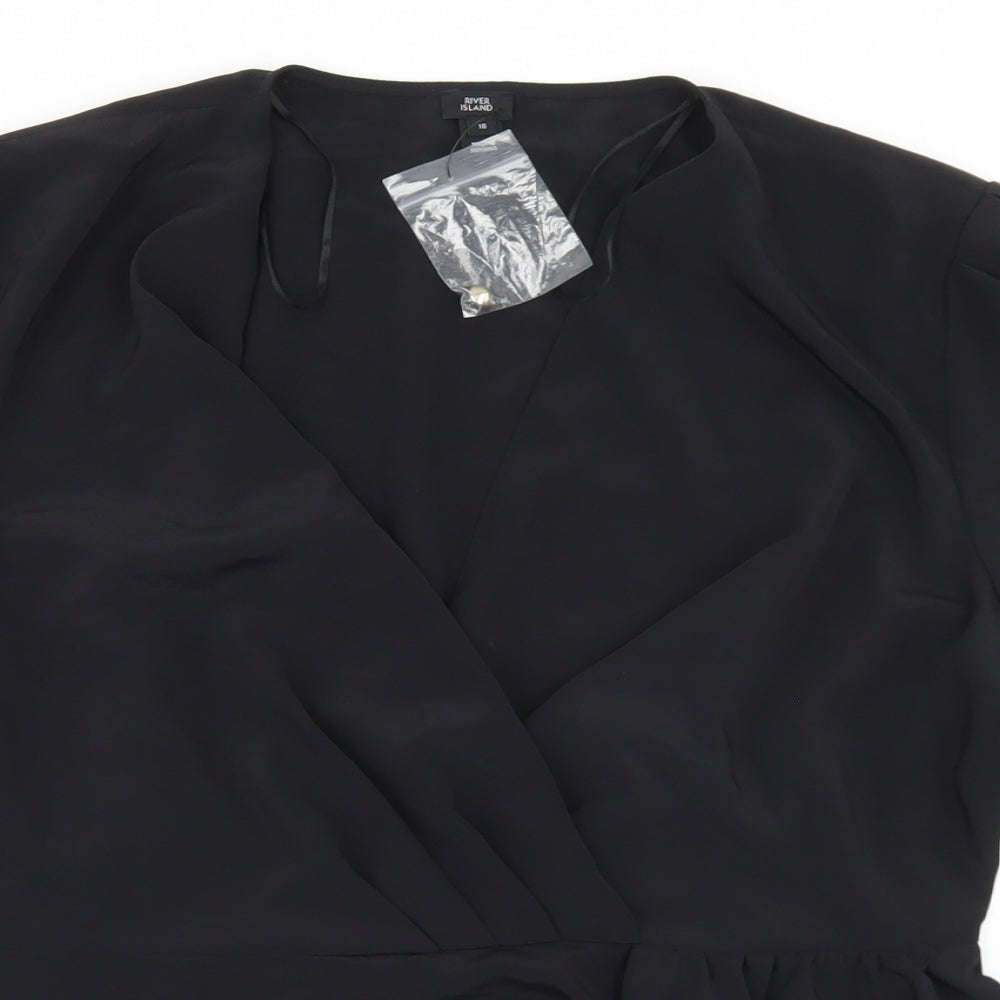 River Island Womens Black  Polyester Wrap Blouse Size 16 V-Neck
