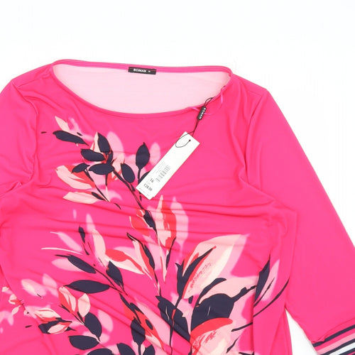 Roman Womens Pink Floral Polyester Basic Blouse Size 16 Round Neck - Tie Front