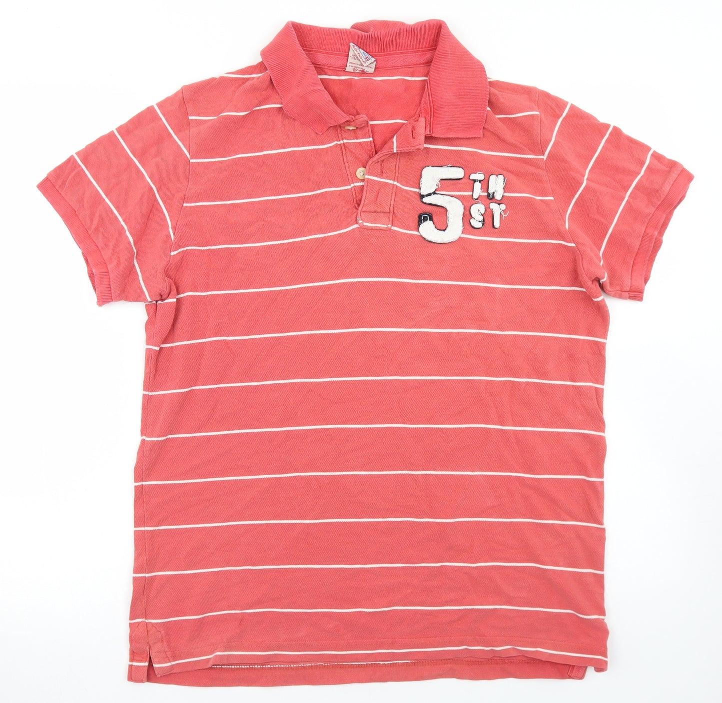 Xaye Co Mens Red Striped Polyester  Polo Size L Collared