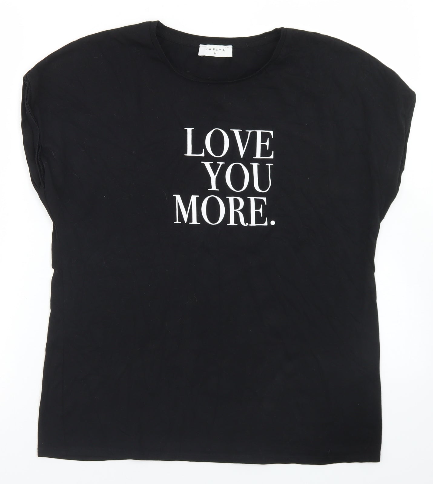 Papaya Womens Black  Cotton Basic T-Shirt Size M Crew Neck - Love You More