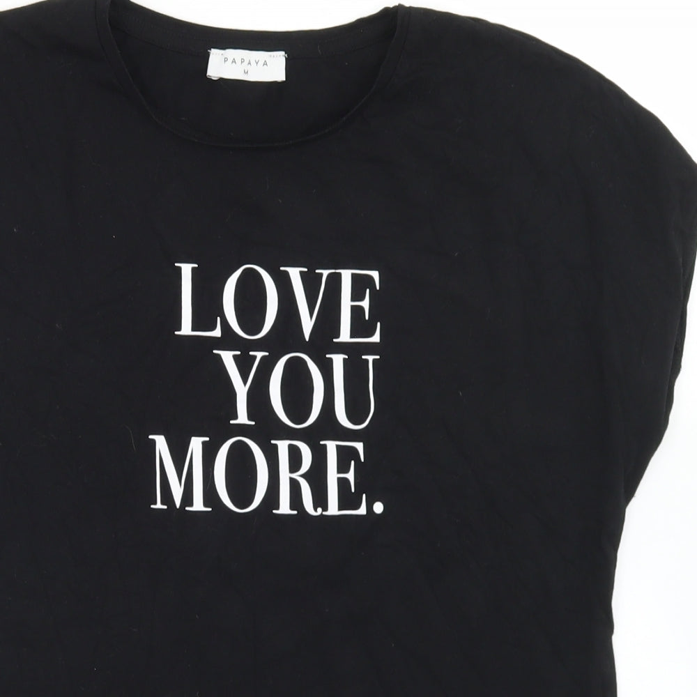 Papaya Womens Black  Cotton Basic T-Shirt Size M Crew Neck - Love You More