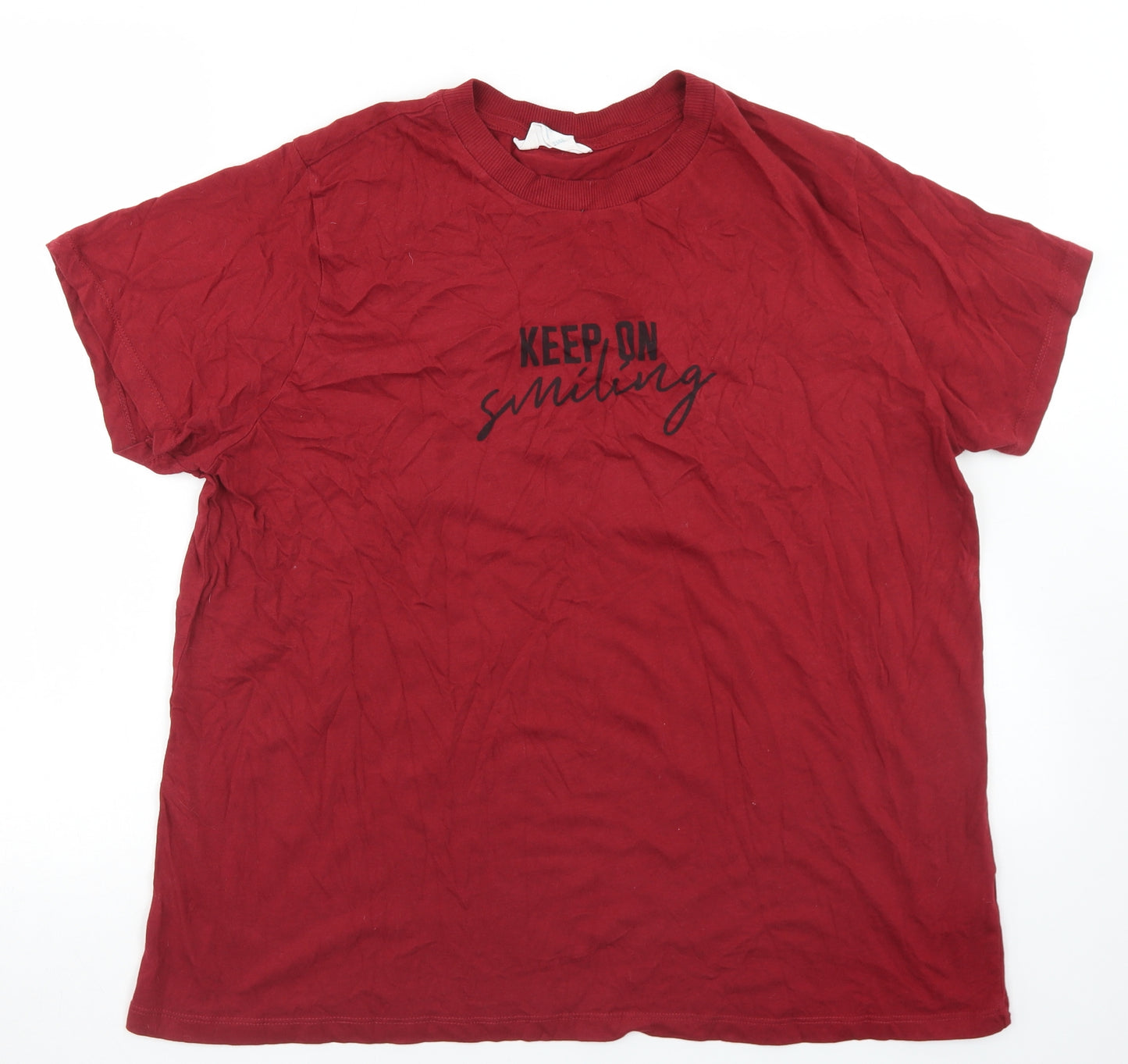 Primark Womens Red  Cotton Basic T-Shirt Size XL Crew Neck - Keep On Smiling