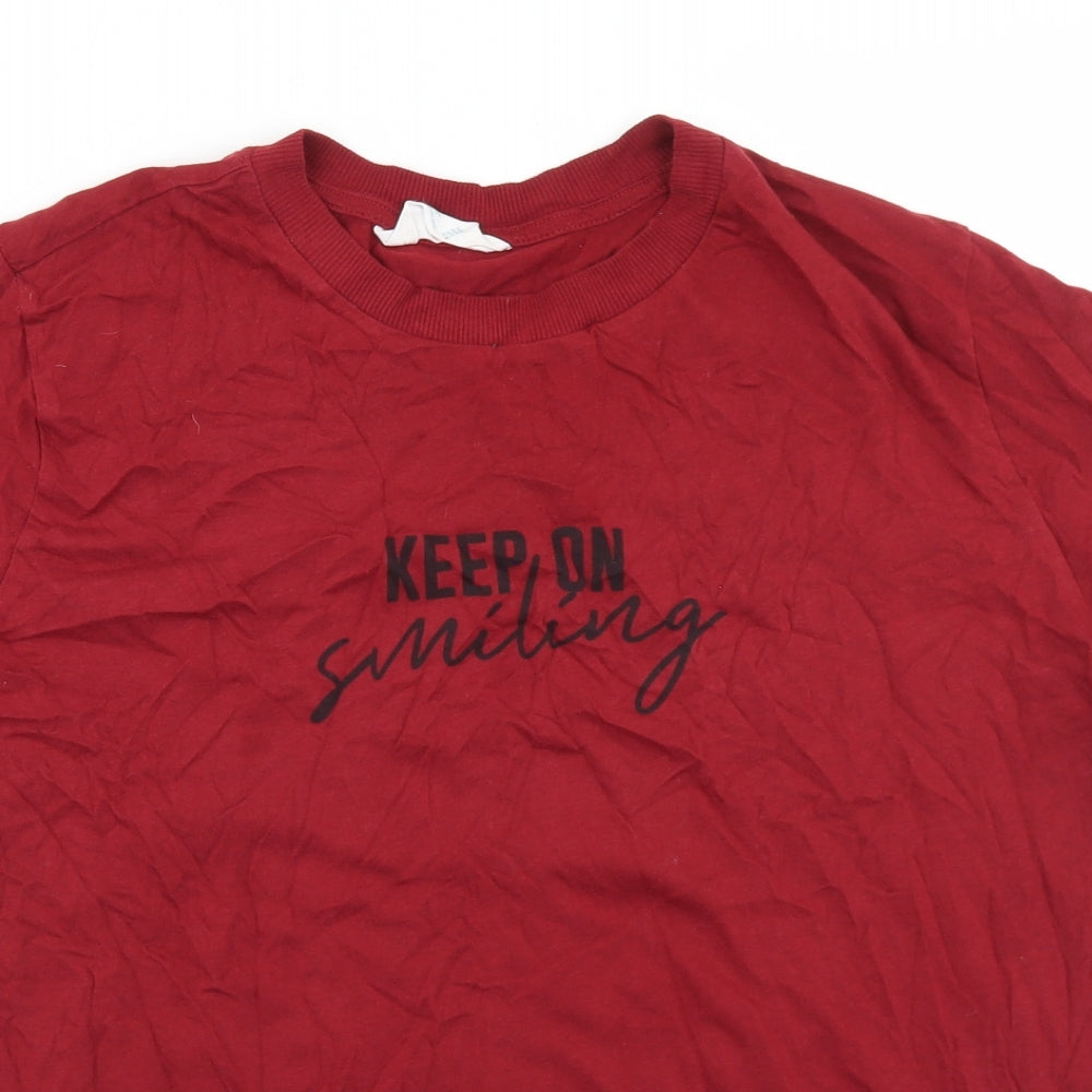 Primark Womens Red  Cotton Basic T-Shirt Size XL Crew Neck - Keep On Smiling