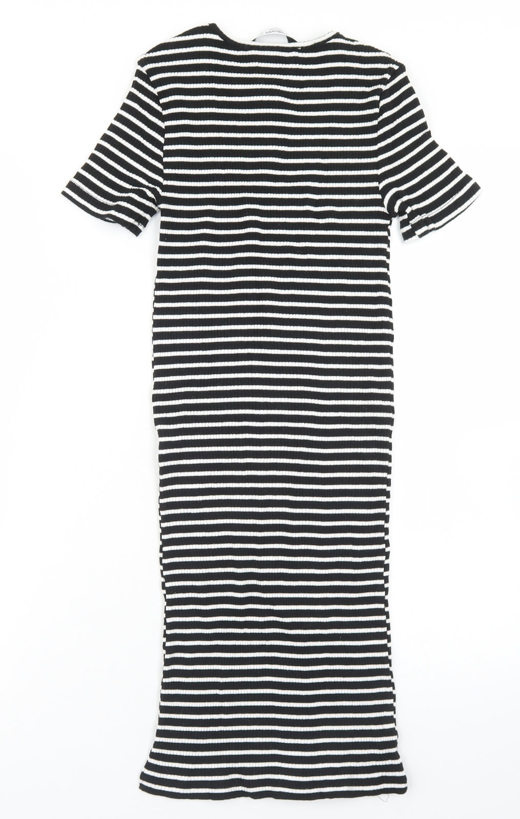 Stradivarius Womens Black Striped Cotton Bodycon  Size M  Crew Neck
